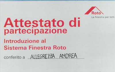 Attestato di introduzione al sistema finestra Roto